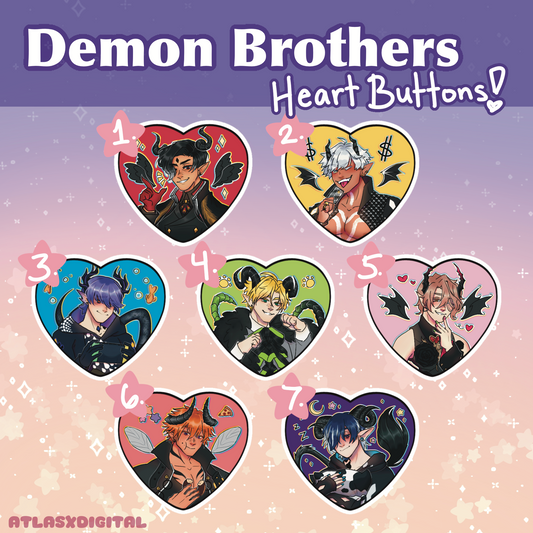 Obey Me! Demon Brothers - Heart Buttons!