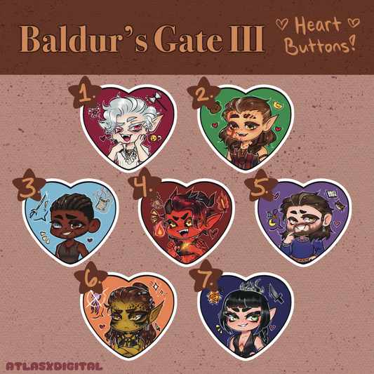 Baldur's Gate III Chibi - Heart Buttons!